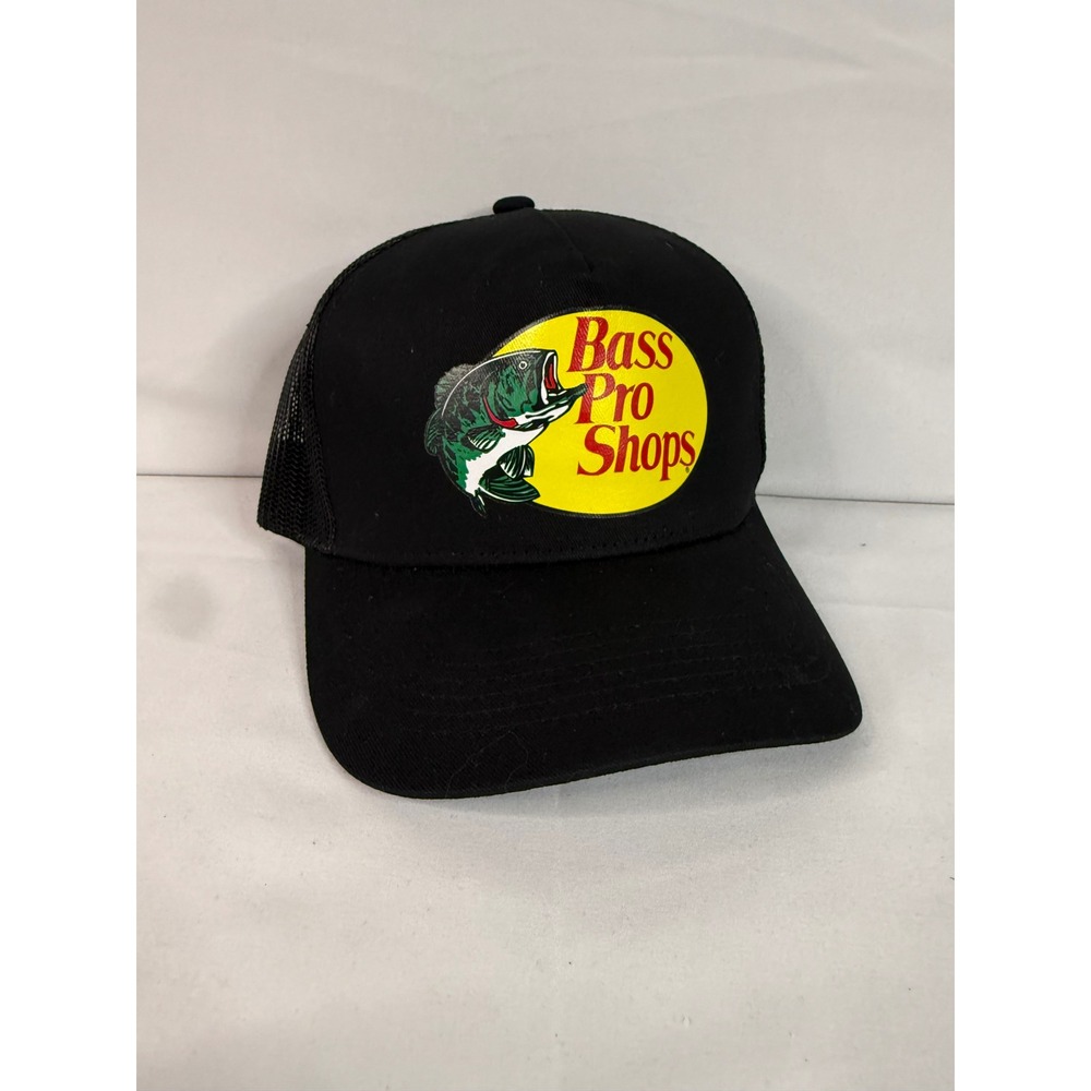 Bass Pro Shops Mesh Back Trucker Hat Black Snapback Fishing Cap NWOT